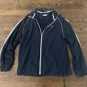 Nike Men’s Navy and White Zip-Up Windbreaker Jacket